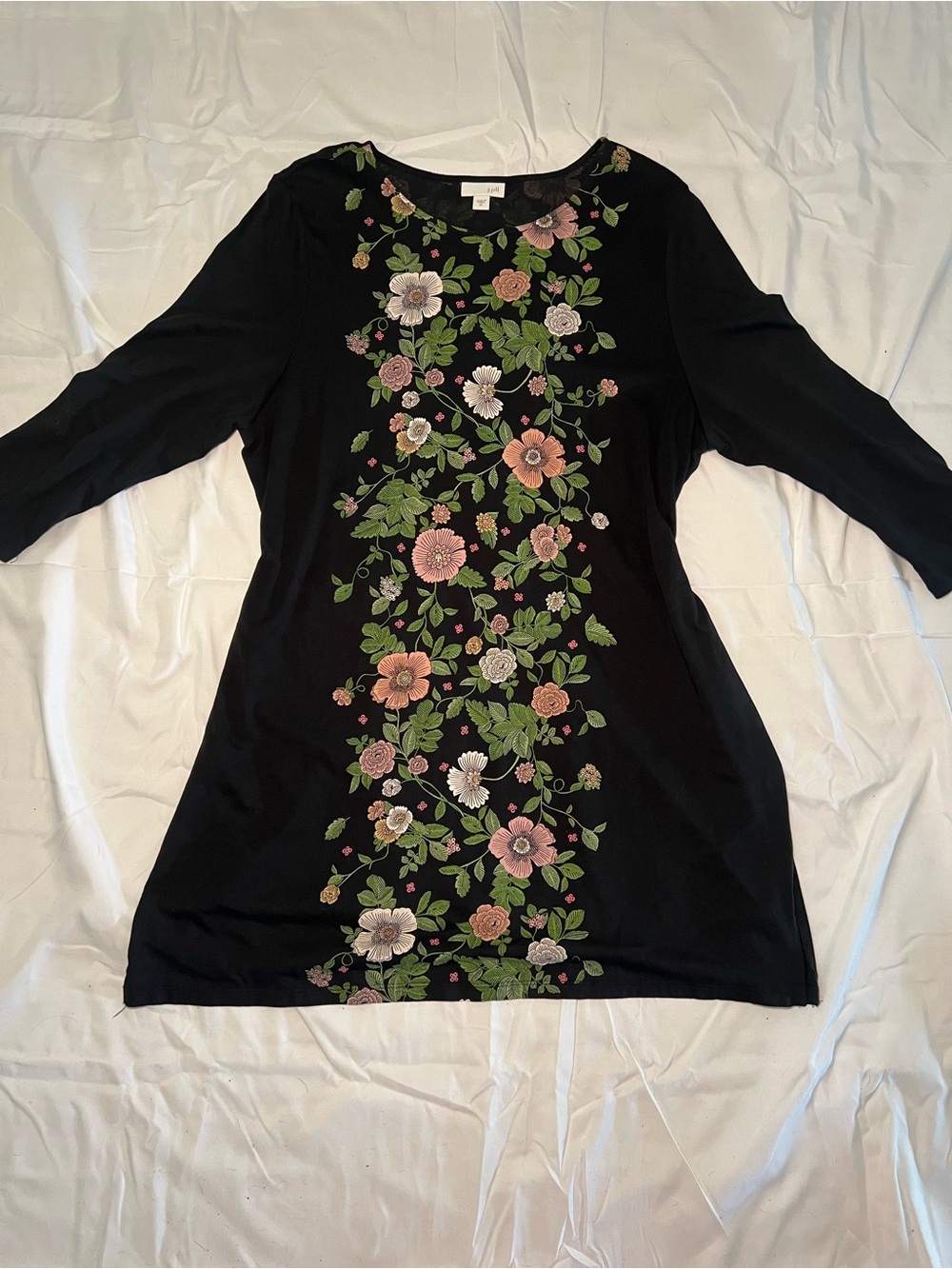 J Jill Floral Embroidered Black Tunic Dress